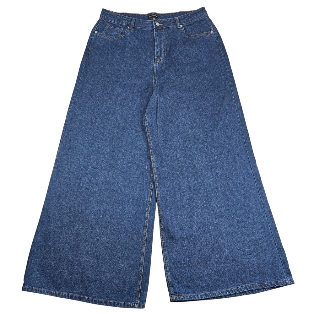 PrettyLittleThing Womens Blue Wide Leg Jeans High Rise Denim Size 12 LD3862
